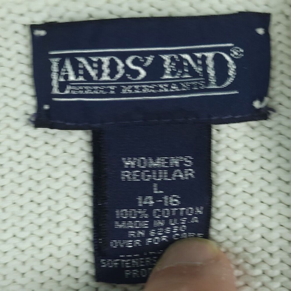 VINTAGE Lands End V-Neck Sweater Cardigan Womens Large White USA Preppy Retro - Picture 2 of 7